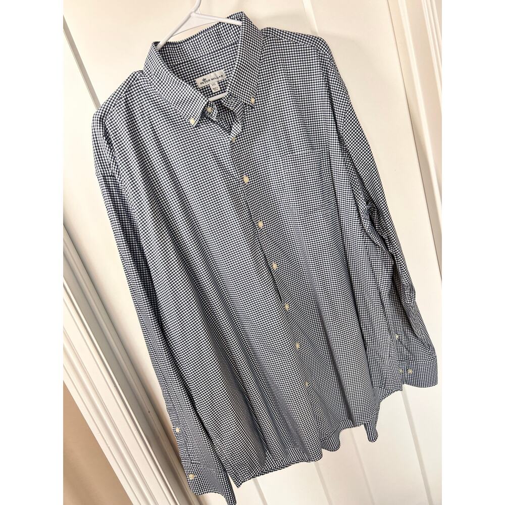Peter Millar Men's Gingham Long Sleeve Button-Down Dress Shirt Navy White SZ 2XL